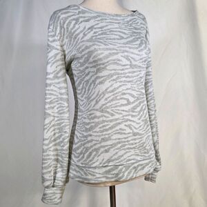 Ellen Tracy Silver Zebra Jacquard Cotton Blend Sweater Size Medium